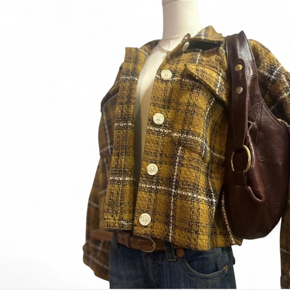 Plaid Cropped Button Up Blazer Flannel Boxy & Thick by |Ellison| Woman's Medium